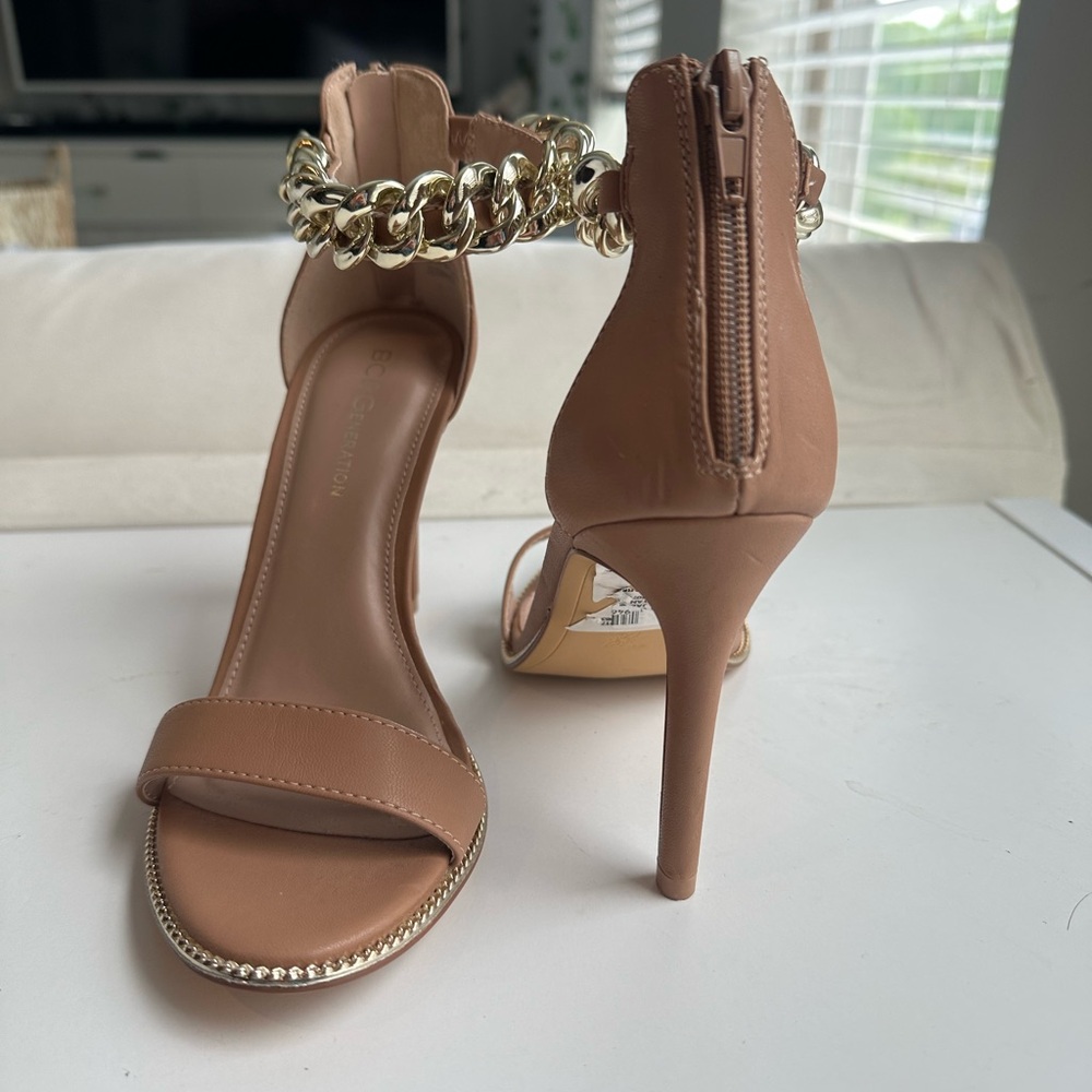 Tan Chain-Embellished Heels - Picture 2 of 8